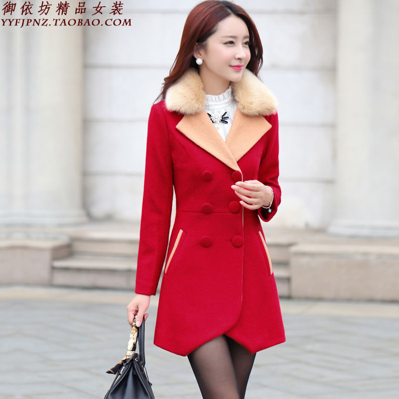 2015冬季新款韩版气质淑女装羊毛呢外套女中长款修身呢子大衣女款