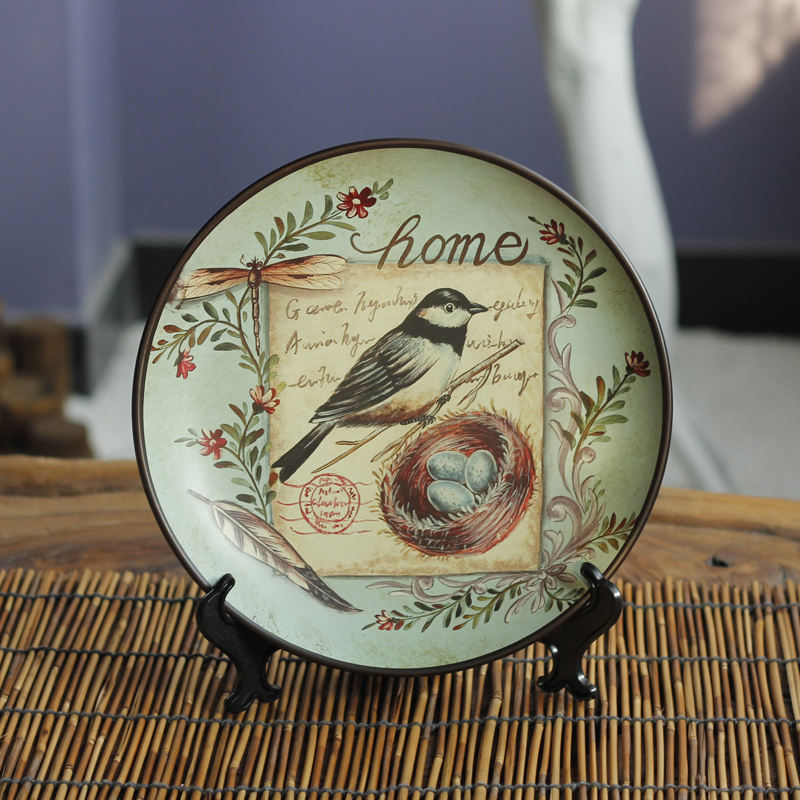美式乡村陶瓷挂盘装饰盘摆盘欧式家居客厅软装工艺品饰品摆设包邮