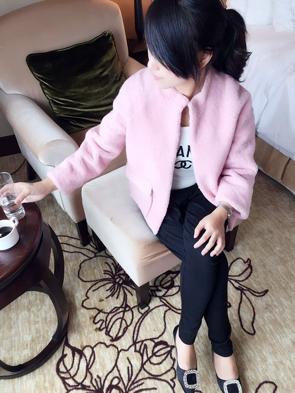 女士皮草外套短款2015新款韩版休闲立领羊剪绒皮毛一体女外套特价