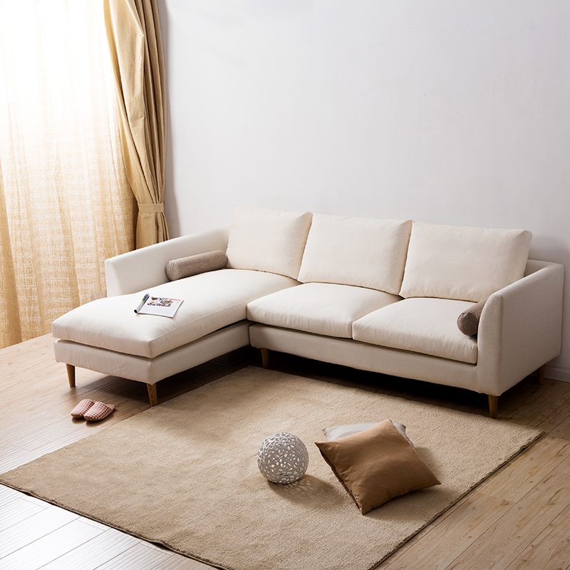 北欧水曲柳双人棉麻转角贵妃组合沙发中式现代实木定制家具特价
