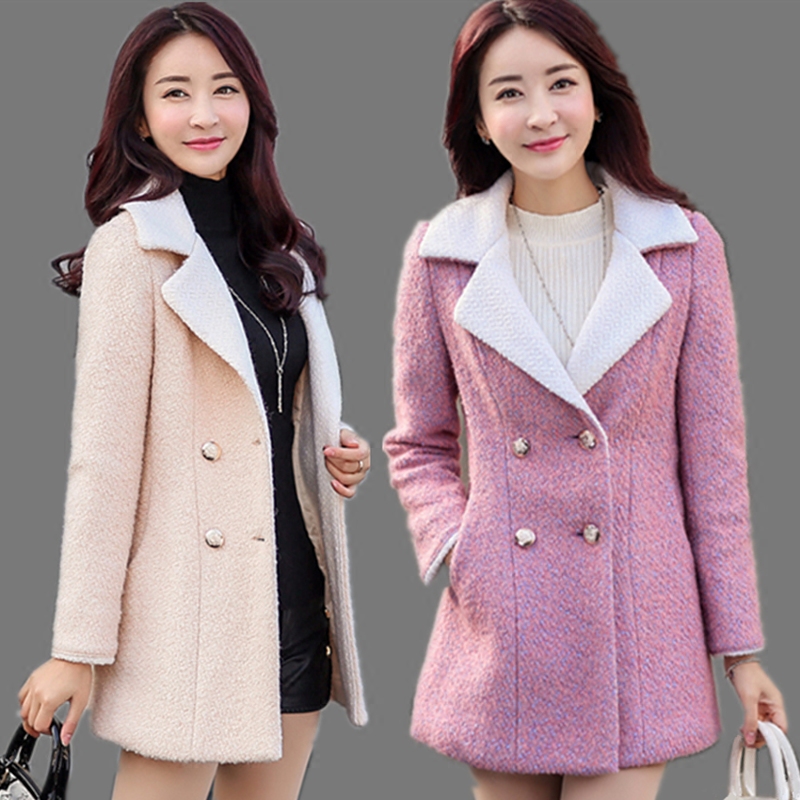 2015新款韩版女装冬加厚修身西装领茧型中长款毛呢外套羊毛呢大衣