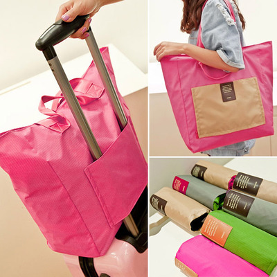 新款韩版折叠旅行袋大容量购物袋单肩包潮女撞色单肩手提包包邮