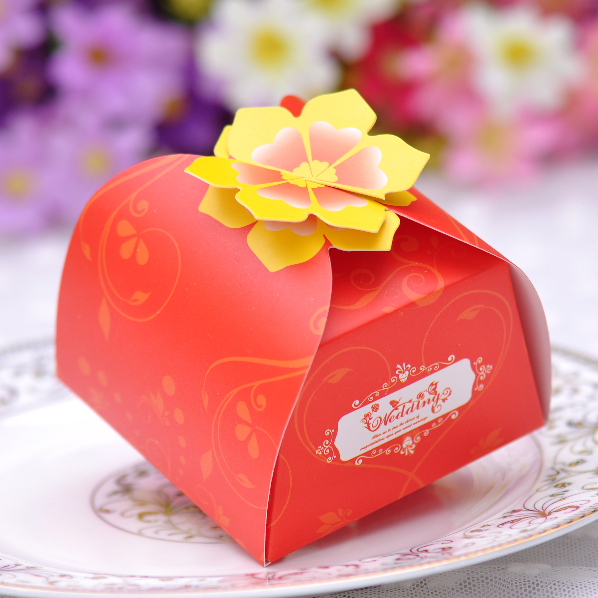 结婚庆用品批发 2015新款创意韩式喜糖盒子 结婚喜糖袋两朵花纸盒折扣优惠信息
