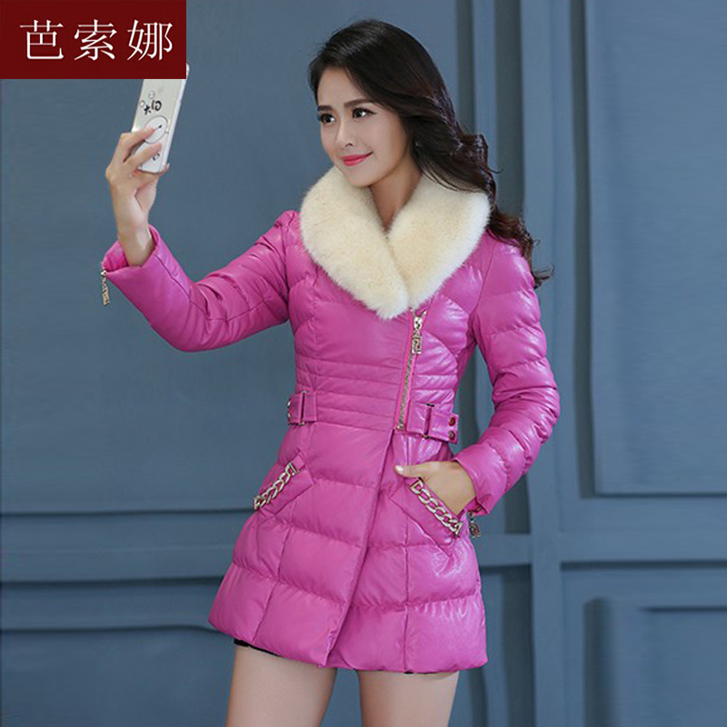 2015冬季新款韩版PU皮棉衣女中长款加厚棉服大毛领修身棉袄外套潮