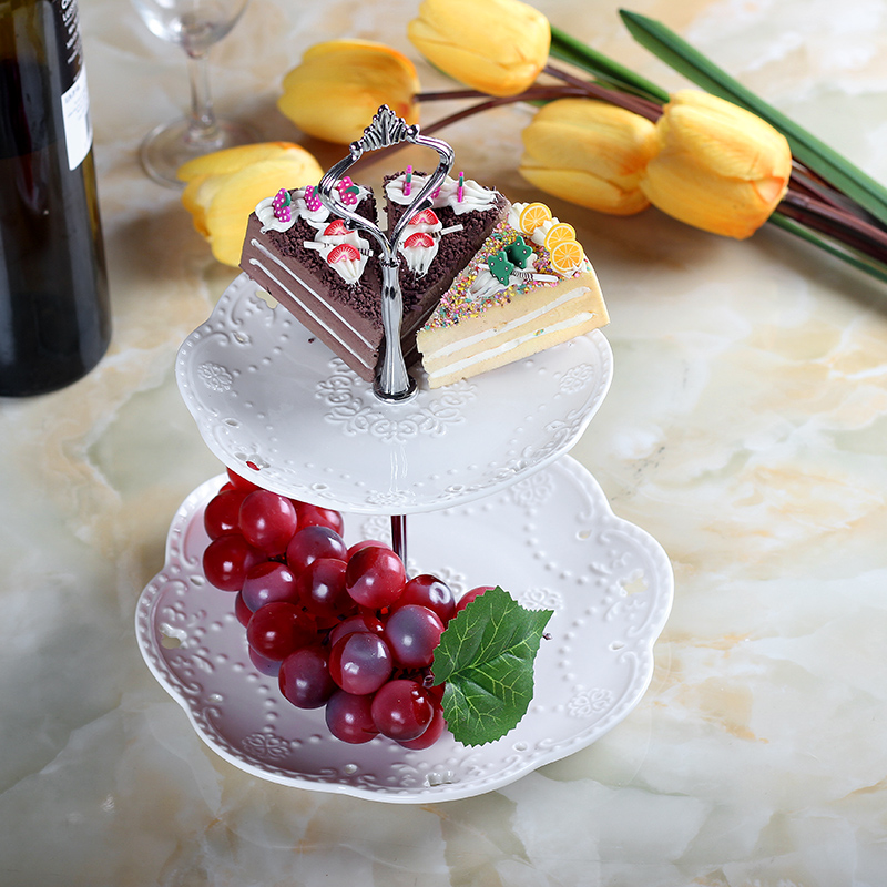 欧式两层水果盘 浮雕陶瓷蛋糕盘蛋糕架下午茶点心盘创意婚庆果盘折扣优惠信息