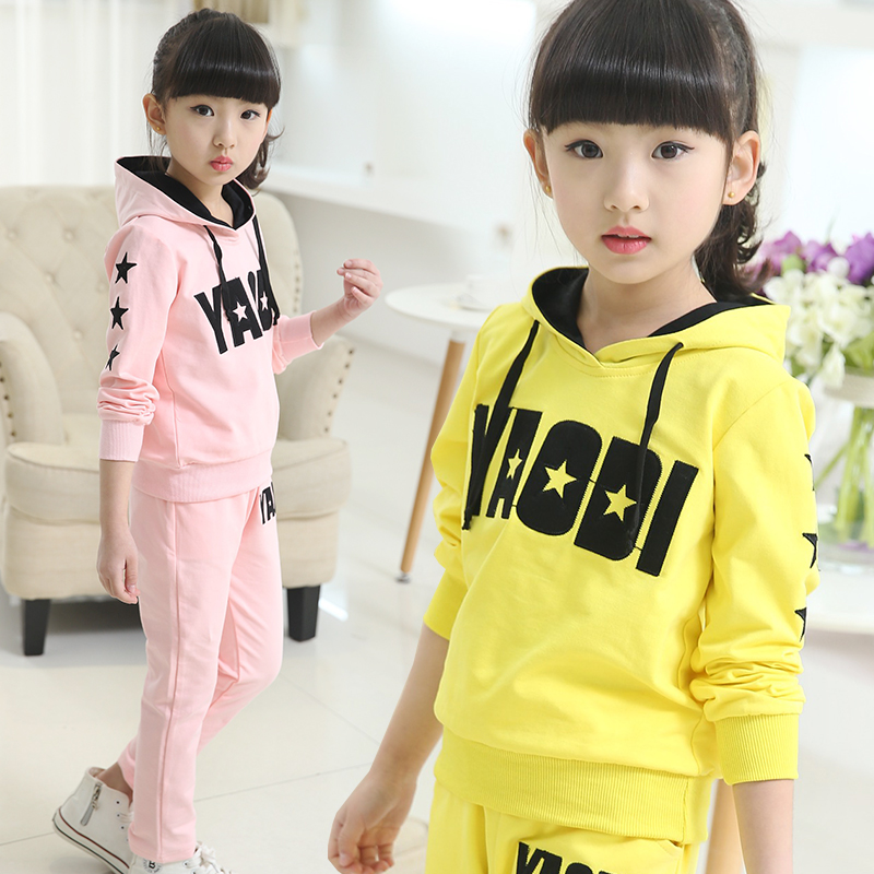 童装女童春秋运动套装绣花字母2016新款中大童女孩两件套韩版
