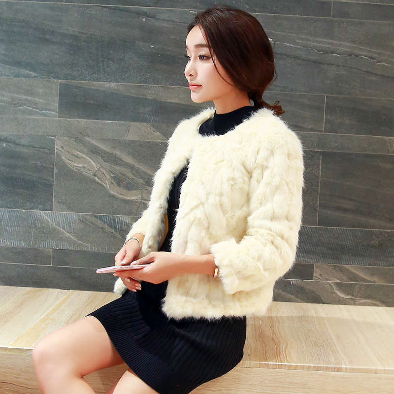 新款2015秋冬女士仿獭兔毛短款皮草外套 韩版时尚拼接七分袖女装