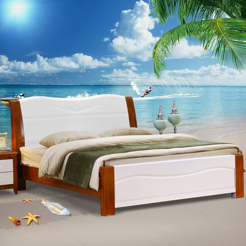 全实木床地中海橡木床高箱储物床卧室床1.5米1.8米双人床婚床家具