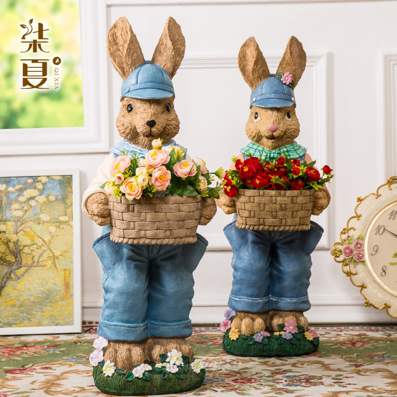 柒夏庭院动物摆件落地家居装饰品客厅花园可爱创意招财兔子工艺品