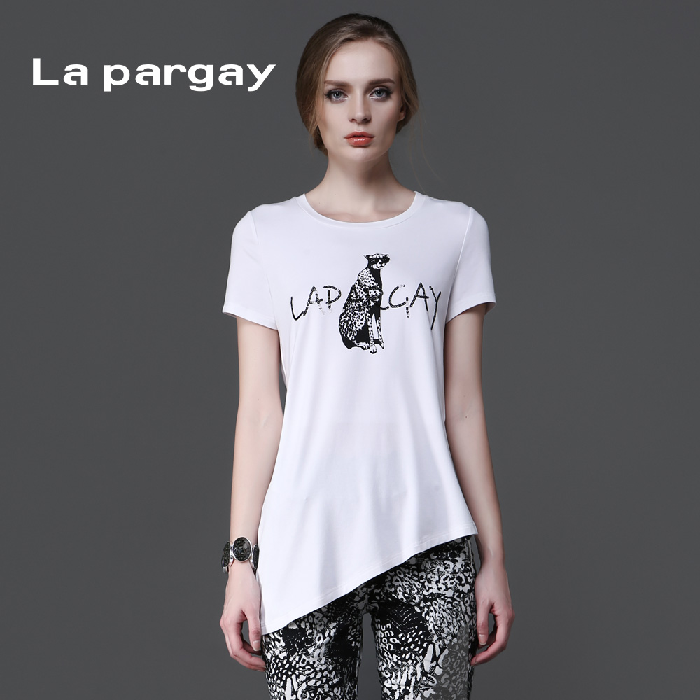 La pargay纳帕佳 2015新款 时尚不规则下摆豹子图案T恤DL452002S