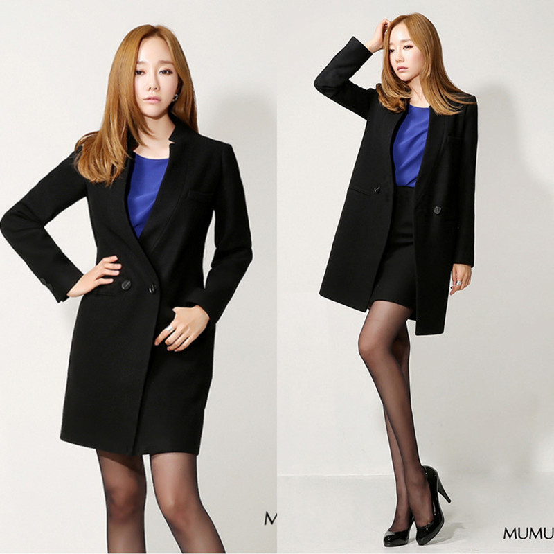 201506春新款女装  韩版修身显瘦立领中长款羊毛大衣外套大衣折扣优惠信息