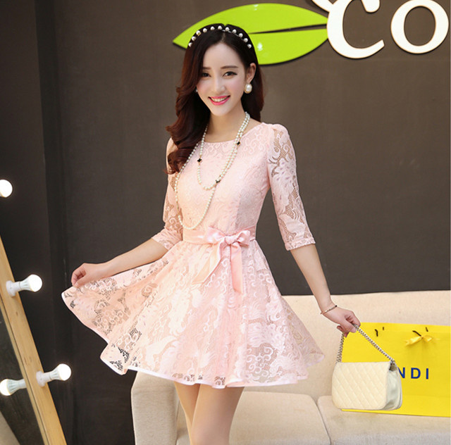 2015春夏季新款女韩版修身OL气质淑女性感蕾丝大码收腰打底连衣裙