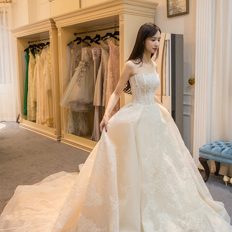 2016新款婚纱礼服 韩式新娘结婚拖尾抹胸齐地修身显瘦大码蓬蓬裙