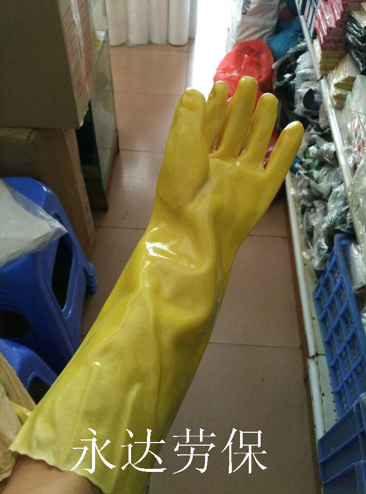 棉毛浸塑手套工业耐油耐酸碱手套橡胶劳保护手防水手套45CM