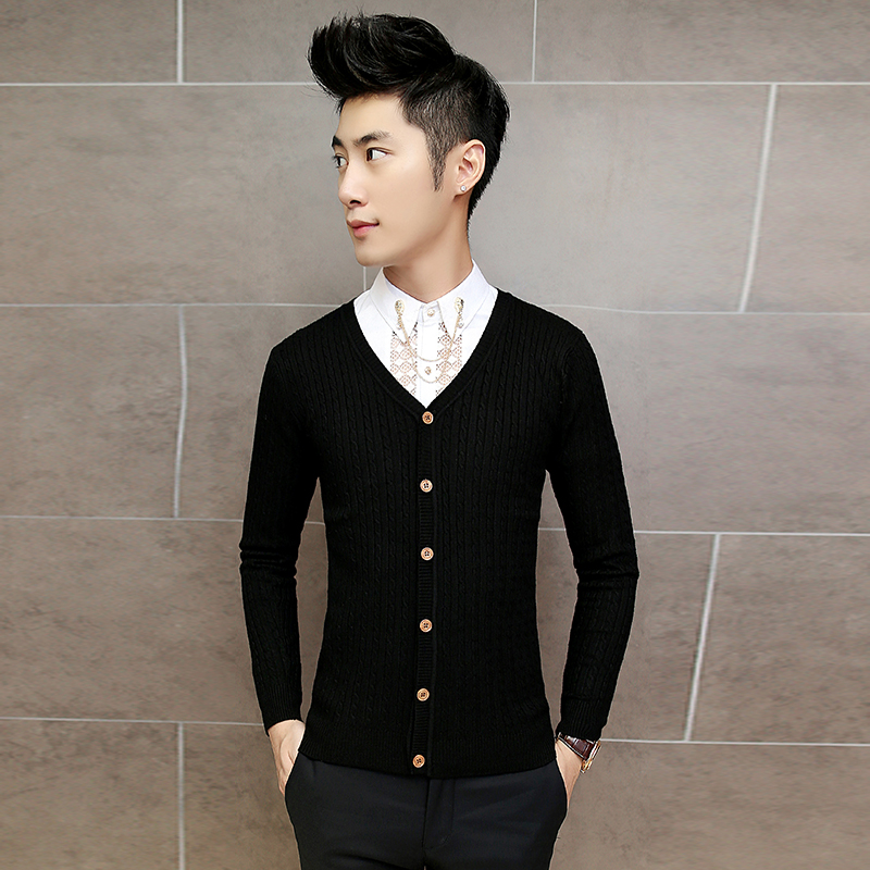 2015男士长袖开衫毛衣秋季韩版修身V领毛线衣英伦男装针织衫外套