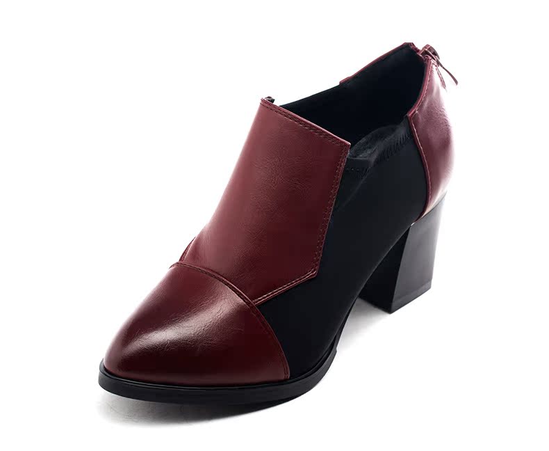 卡嘉莉专柜2015秋冬新款尖头拼接短靴中高跟粗跟女靴子套筒1578