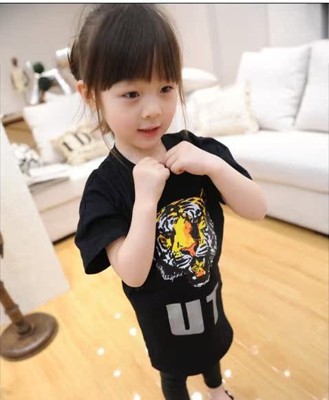 女童2015夏季新款韩版卡通宝宝中长款短袖T恤上衣蝙蝠袖童装0628