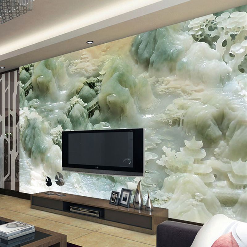 中式大型壁画3D立体墙纸电视背景墙壁画无纺布壁纸影视墙客厅玉雕