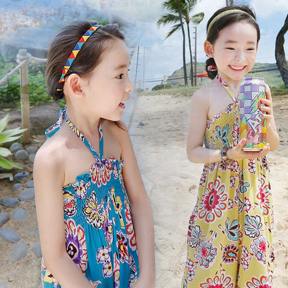 韩国童装女童2016夏装新款度假风印花沙滩连身裙裤儿童休闲连体裤