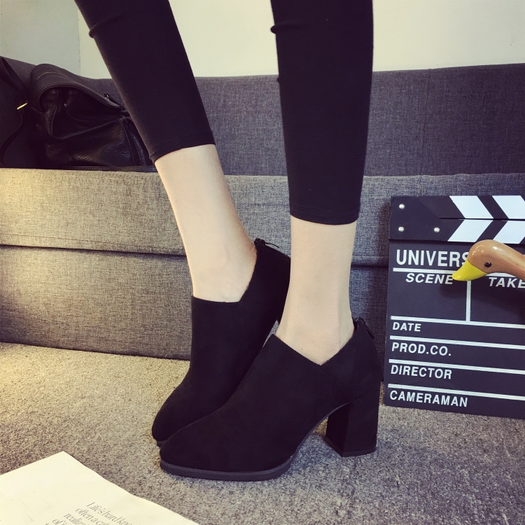 2015秋冬新款韩版尖头马丁靴粗跟后拉链及踝短靴磨砂加绒切尔西靴折扣优惠信息