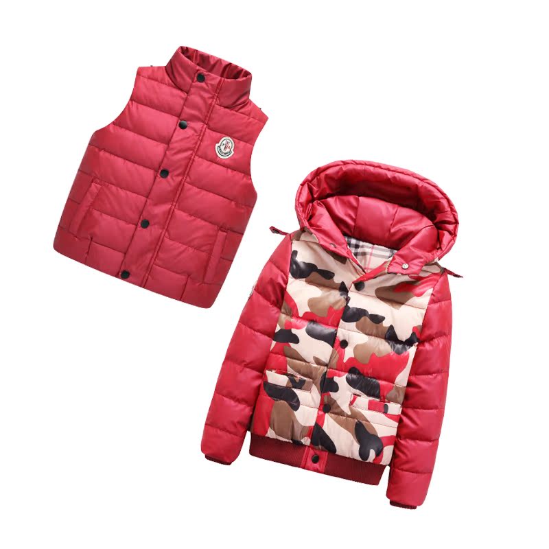 2015冬季爆款拼色迷彩套装儿童羽绒服加厚保暖防风防雨童装羽绒服