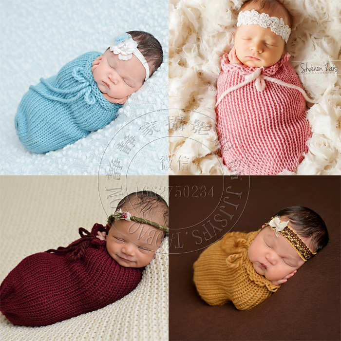 满月睡袋毛线款新生儿摄影服装服饰毛线睡袋欧美婴儿拍照衣服睡袋