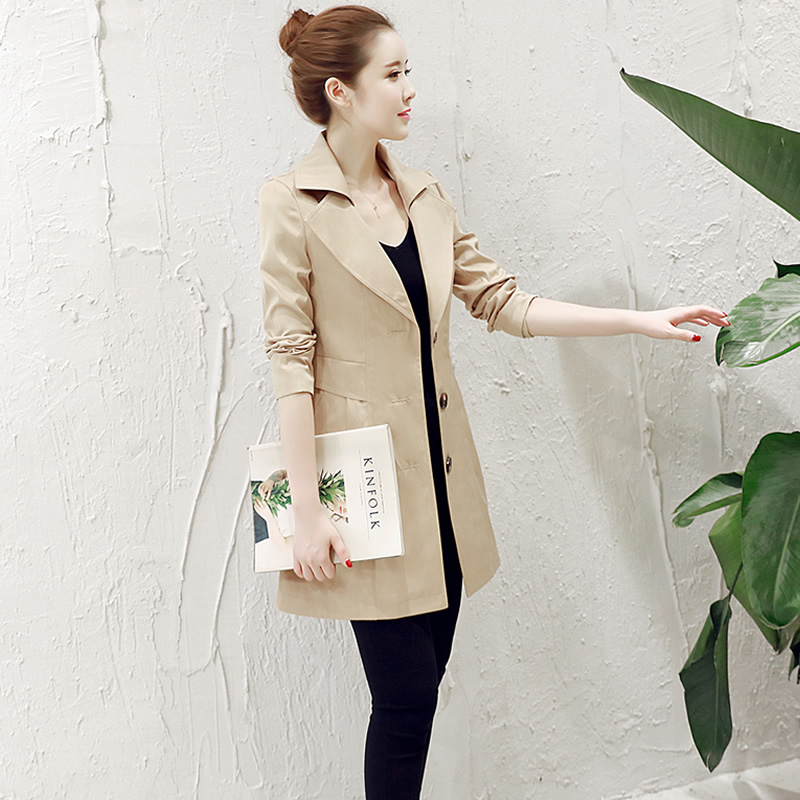 2016新款女装韩版春秋装长袖风衣修身显瘦气质高腰单排扣大衣外套