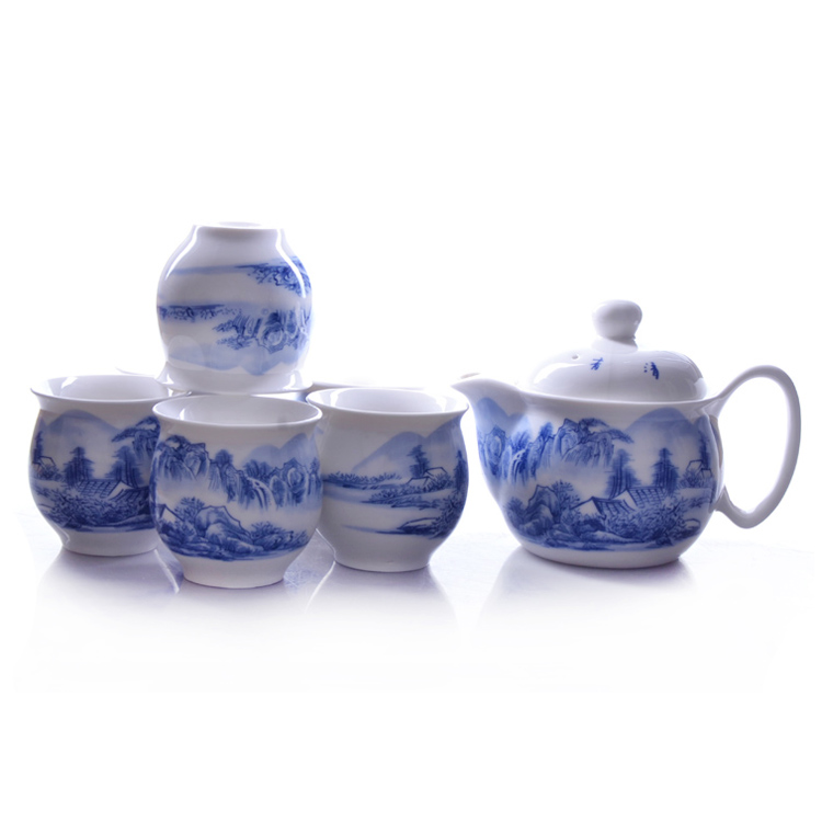 【天天特价】茶具套装特价整套茶具 景德镇青花瓷双层陶瓷茶杯