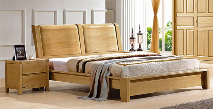 特大款纯榉木实木双人床 豪华卧室实木家具 厚实大气双人床 正品