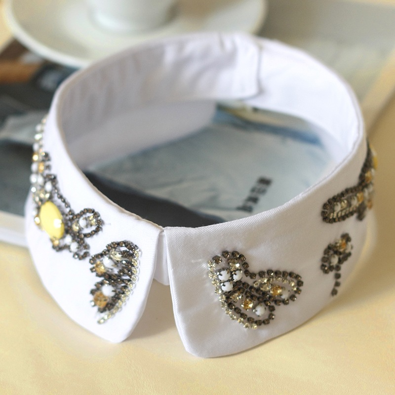 韩国 甜美复古蕾丝水钻假领子  珍珠闪钻衣领 时尚白色百搭假领折扣优惠信息
