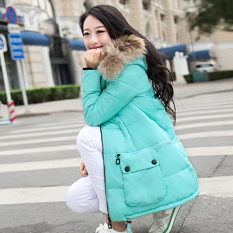 韩国冬装女装韩版修身大码棉服外套中长款棉袄大毛领A字型棉衣女