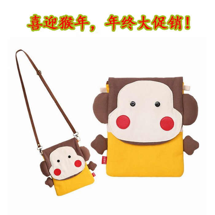 小猴子Ipad mini 3 2保护套三色补丁韩国可爱迷你帆布斜挎内胆包