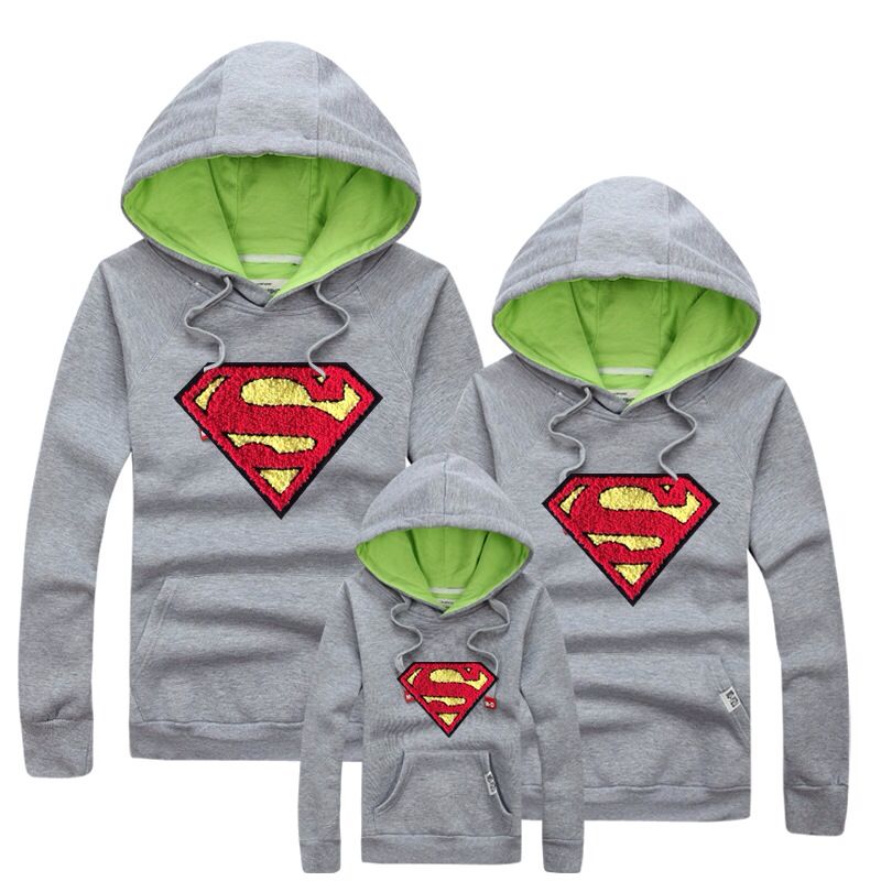 母子装秋装2015新款卫衣加绒超人图案一家三口亲子装长袖外套