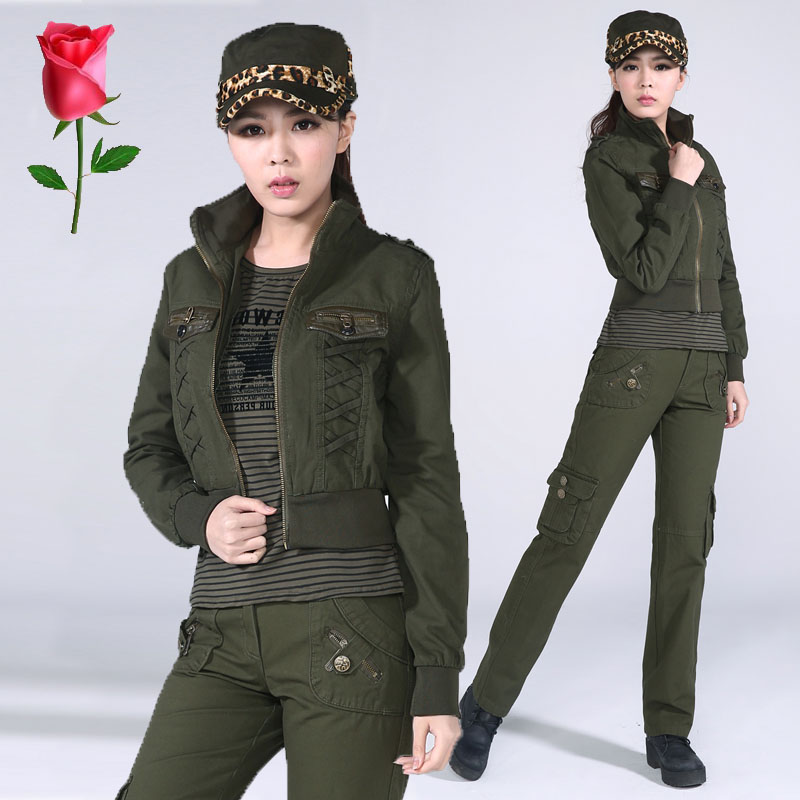 军绿色套装2015秋冬新款女装水兵舞军装户外军迷外套上衣迷彩服潮