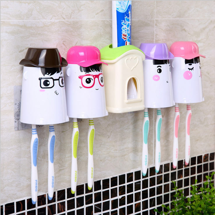 卫浴洗漱套装吸盘牙刷架创意自动挤牙膏器带情侣刷牙杯漱口杯套装折扣优惠信息