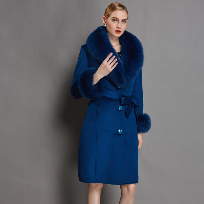 2015新款皮草 羊绒大衣尼克服女羊毛内胆狐狸毛领长款修身外套