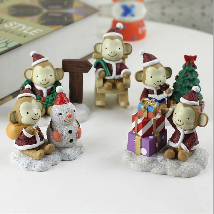 惜诺zakka 创意家居摆件 圣诞节小猴摆件 树脂 新年礼物 猴年装饰
