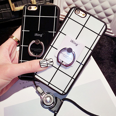 韩国IRING指环支架黑白格子iPhone6plus手机壳软苹果6s硅胶保护套