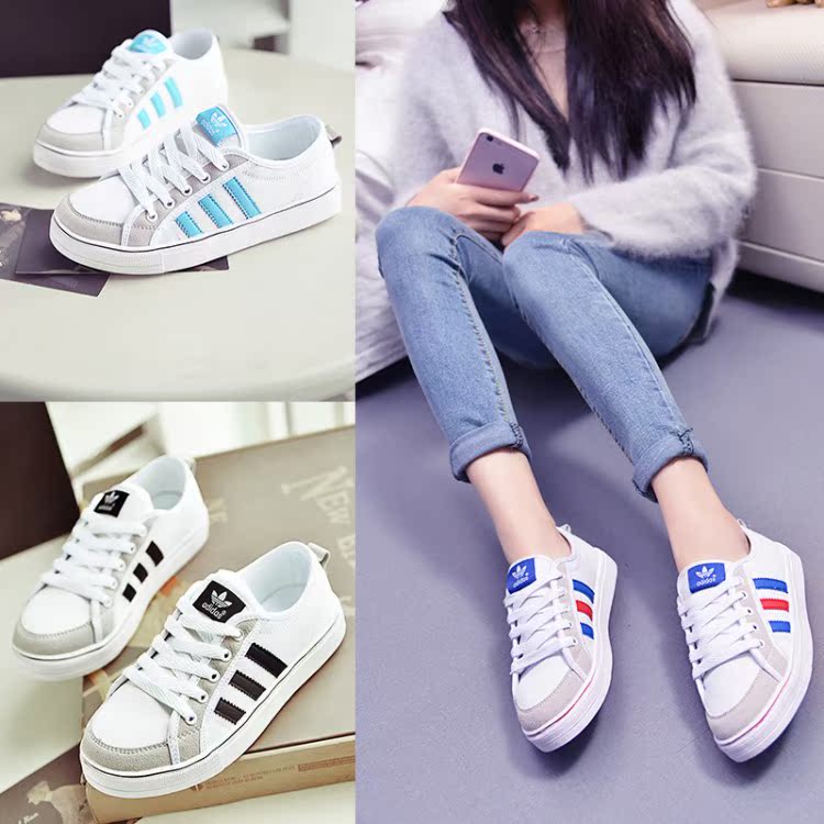 韩版运动休闲低帮平底帆布鞋 系带小白色鞋女学生板鞋跑步鞋包邮
