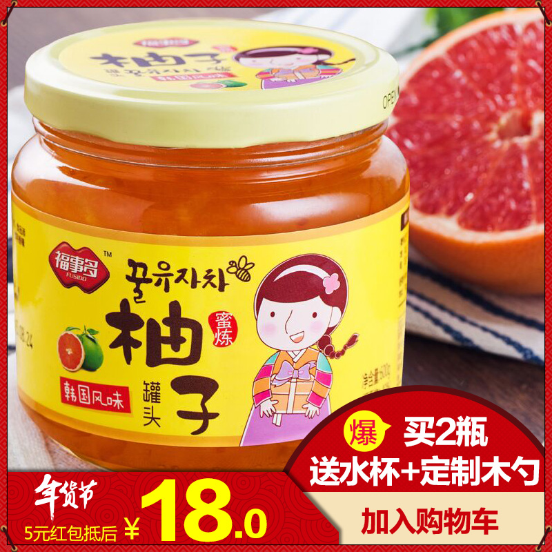 福事多蜂蜜柚子茶600g韩国风味休闲下午茶冲饮蜜炼热饮水果果粒茶