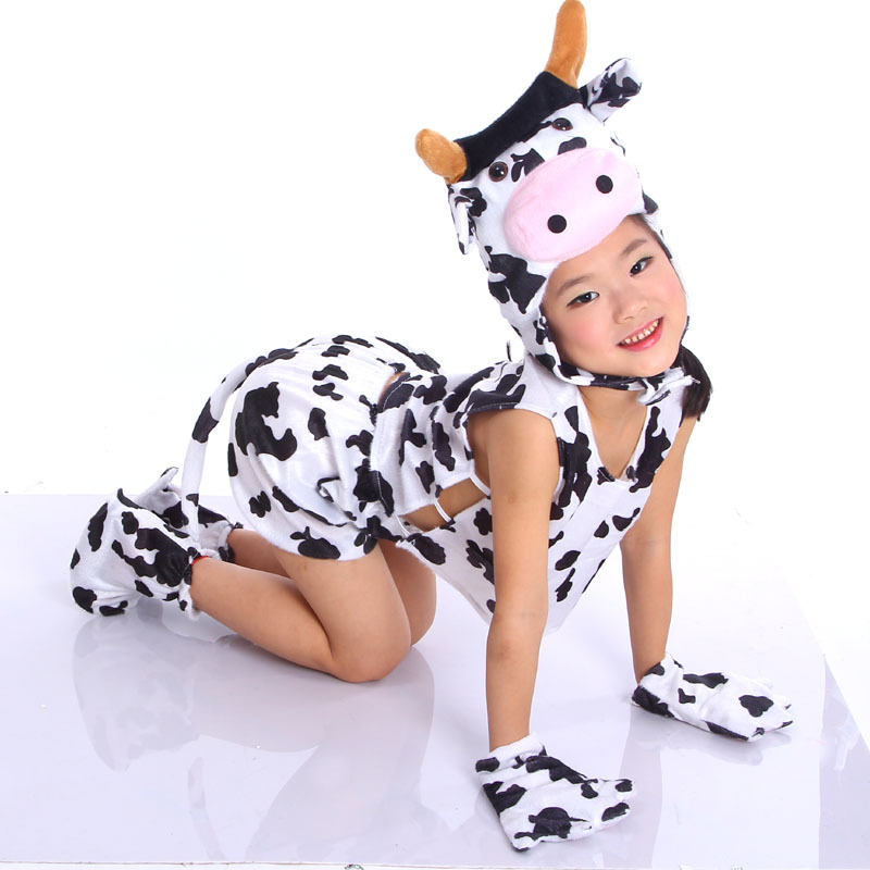儿童小奶牛动物演出服装套装短袖款夏卡通表演服装动物衣服