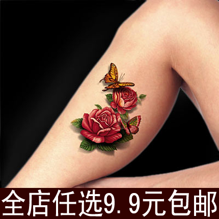 原创新款性感女立体3D蝴蝶 牡丹花朵 女仿真防水纹身贴刺青 遮疤
