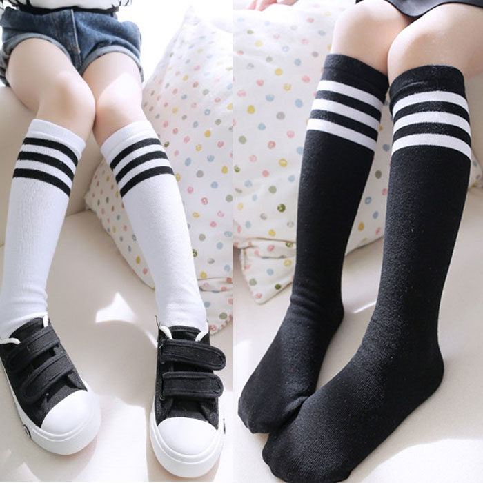 女童过膝中童袜韩国儿童高筒袜男童长袜纯棉时尚学生袜足球袜子
