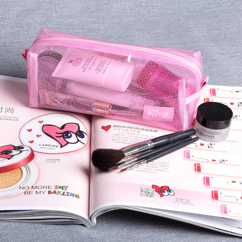 化妆包韩国透明小号手包式可爱化妆包防水大容量PVC小方包手拿包
