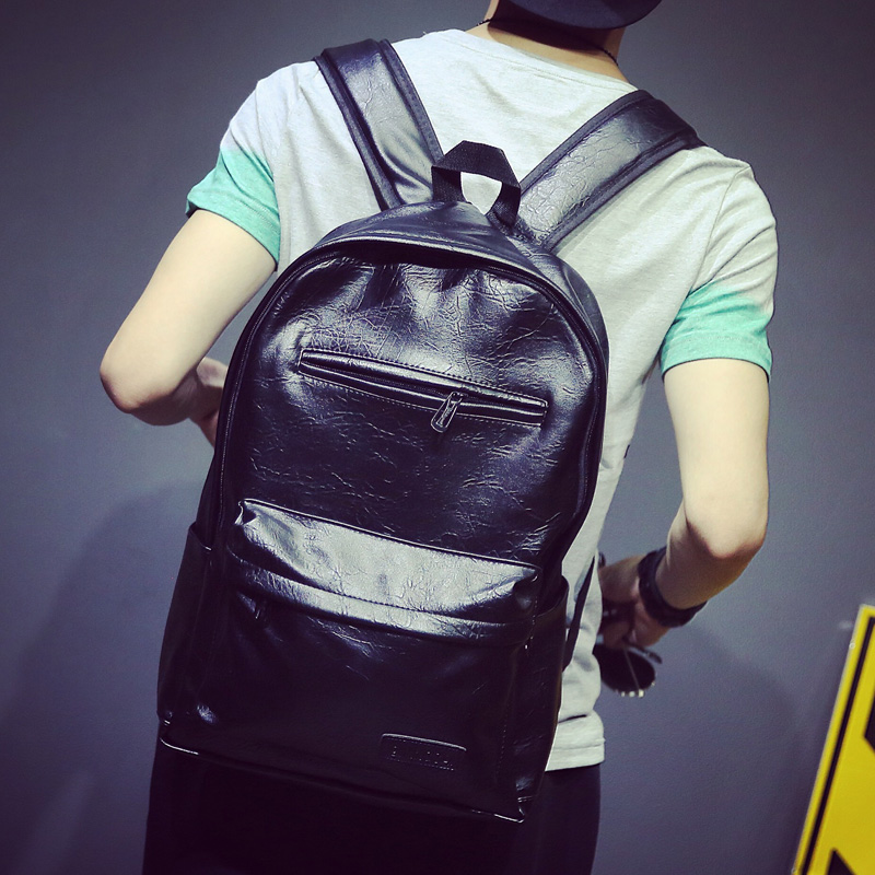 2015新款背包复古纯色PU皮包双肩包时尚潮包学生书包青年旅行包男