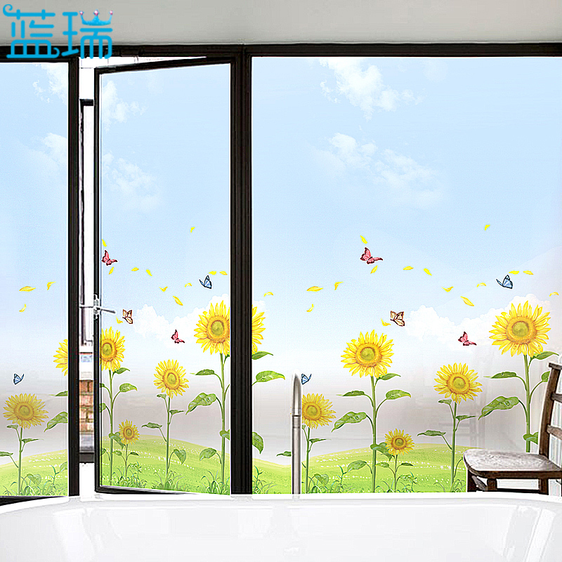 防透窗花纸玻璃贴纸 卫生间窗户浴室移门贴磨砂膜静电贴膜 向日葵