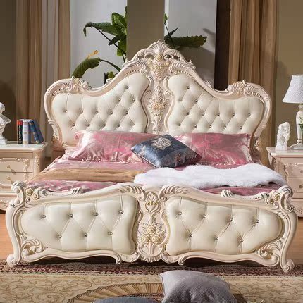 欧式床双人床 卧室法式床高箱储物床 1.8米实木婚床雕花公主床