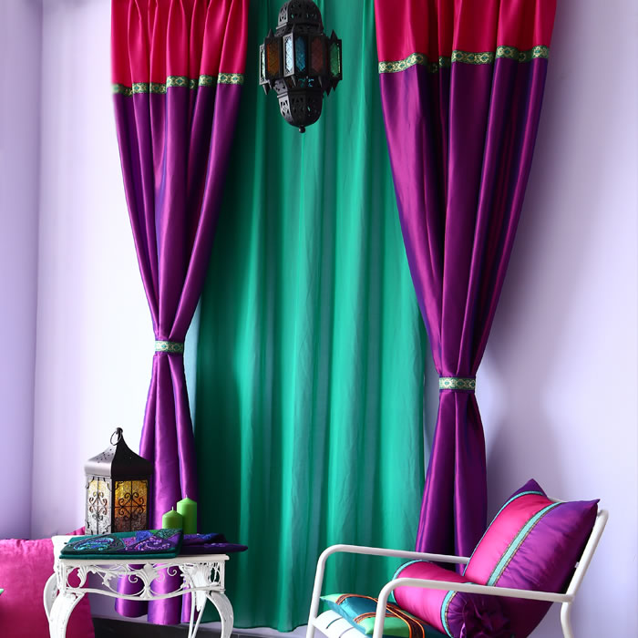 原创设计品牌东南亚田园民族风格紫色窗帘成品卧室飘窗落地窗定制