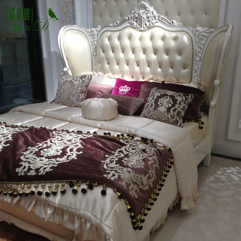 美式床 欧式实木双人床 高端大户型真皮奢华结婚床橡木床别墅家具