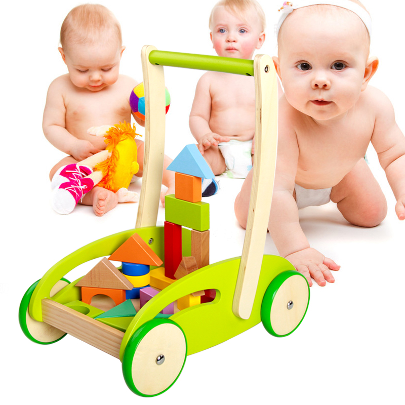 木质玩具 多功能宝宝学步车 积木手推车